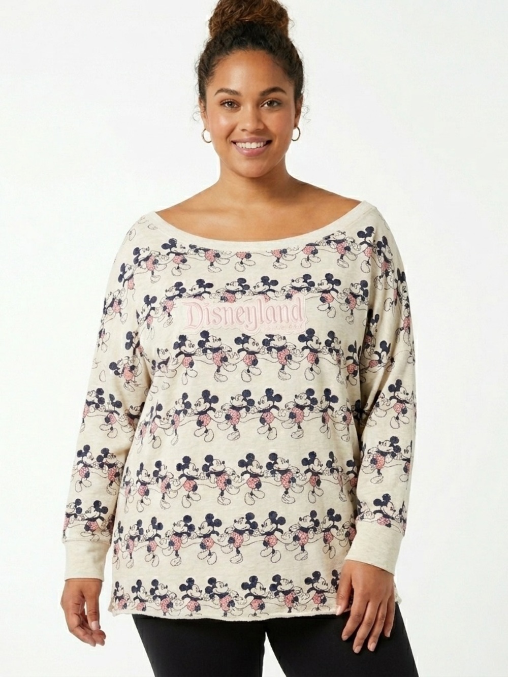 Disney Parks comfy embroidered Disneyland terry pullover Mickey print 3X cream
